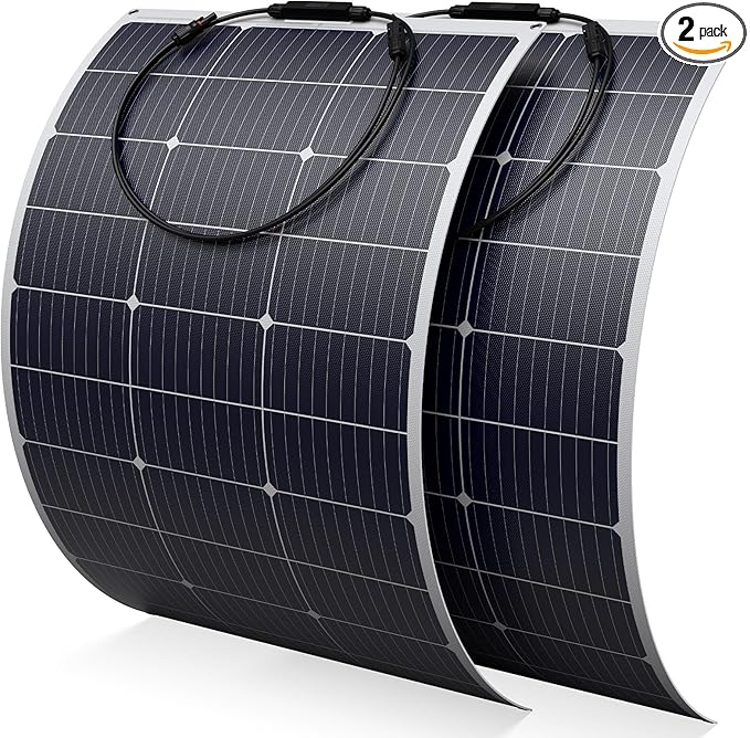 Solarapex 2-Pack 100watt Flexible Solar Panel -Lightweight Mono Solar with ETFE Coating IP68 Waterproof Fiberglass Protection for 12V Battery Charging in RV Boat Marine Camping &amp Off-Grid(200