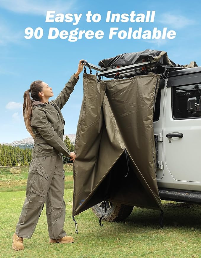 JOYTUTUS Shower Tent with Roof for Car Camping Full Privacy Protection Dry and Wet Separation with Pockets 1000D Waterproof Awning Shower Tent Heavy-Duty Stakes Outdoor Shower for Overland SUVs