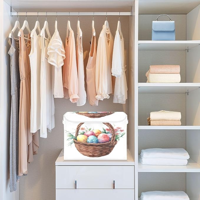Easter Egg Basket Fabric Storage Bins with Lids and HandleFoldable Storage Bins with LidsCloset Organizers for Clothes Storage Room Organization Office Storage Chest Organizer