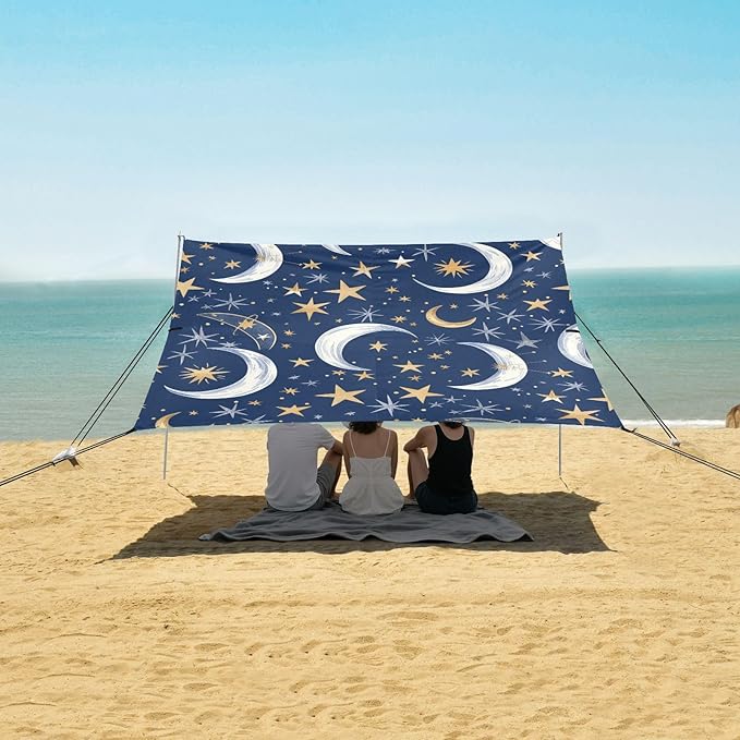 ALAZA Moon Stars on Blue Beach Tent Sun Shelter Portable Canopy Sunshade for Outdoor Camping Picnics Backyard Fun 10x9 ft