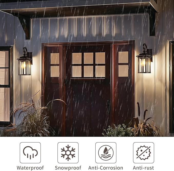 Dusk to Dawn Outdoor Wall Light Fixtures19'' Outdoor Porch Sconces Lighting  Waterproof Wall Lanterns with E26 Sockets &amp Glass Modern Oil Rubbed Bronze Outside Lights for Front Door Entryway Ga
