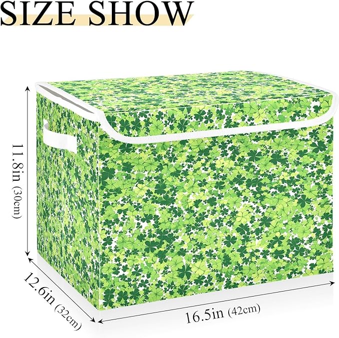 Clover Pattern Fabric Storage Bins with Lids and HandleFoldable Storage Bins with LidsCloset Organizers for Clothes Storage Room Organization Office Storage Chest Organizer