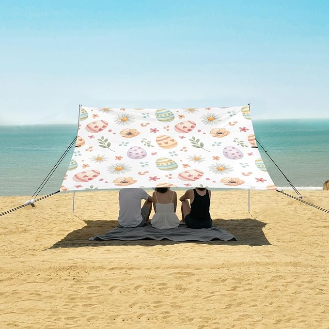 xigua Easter Egg Beach Tent Sun Shelter with Carrying Bag - Silver Coated Oxford Fabric Beach Canopy for Beach Camping Fishing - Includes Windproof Ropes Sandbags &amp Stakes