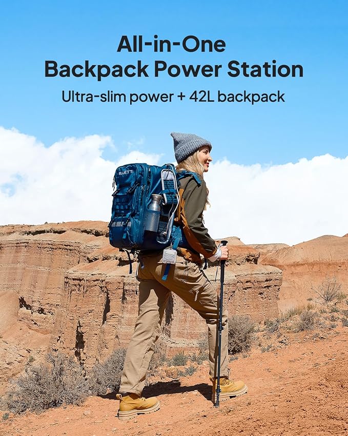 BLUETTI Handsfree 1 Solar Generator with 100W Solar Panel (Ships Separately) 268.8Wh 300W LiFePO4 Battery 5 Output Ports Portable Power Station for Camping Drones (Backpack Not Included)
