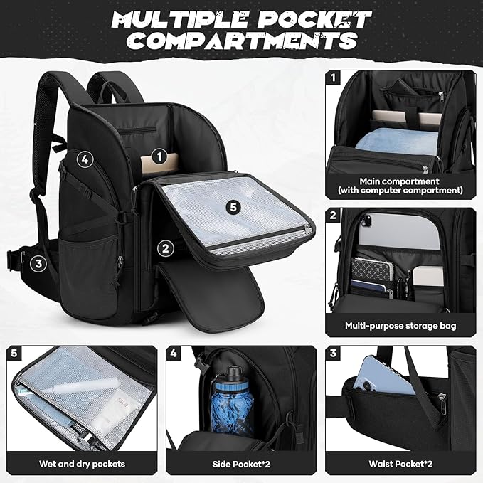 Maelstrom Tactical Backpack for Men Water Resistant 40L Military Backpack for Hiking Camping Gym with Molle System (Black)