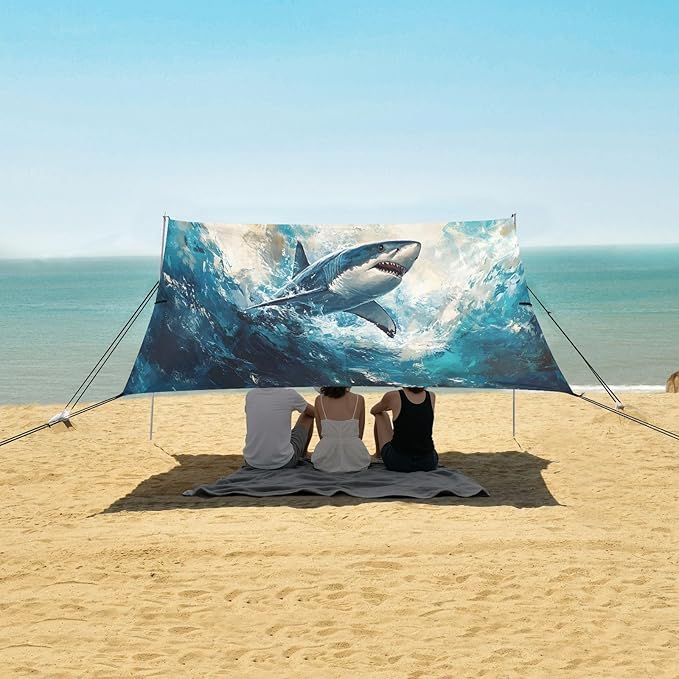 Fierce Shark Beach Tent Sun Shelter Set UPF50+ UV Protection 10.5 x 9.19 FT Camping Shade Canopy with Sandbags Sand Anchors Carrying Bag and Others