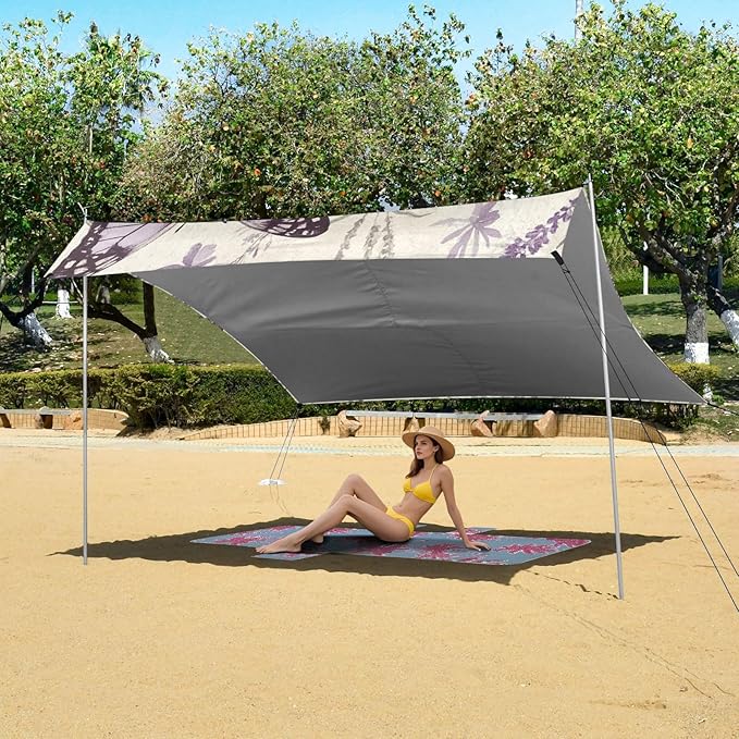 ALAZA Retro Lavender Butterflies Beach Tent Sun Shelter Portable Canopy Sunshade for Outdoor Camping Picnics Backyard Fun 10x9 ft
