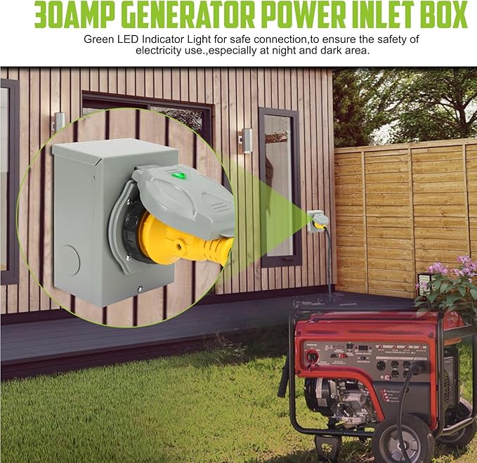 TIPHOPE Pre-Drilled Generator Inlet Box30Amp Power Inlet Box with Indicator LightNEMA L14-30P Outdoor Generator Transfer Switch for 4 Prong Generator CordWeatherproof Inlet Box for Outdoor Use