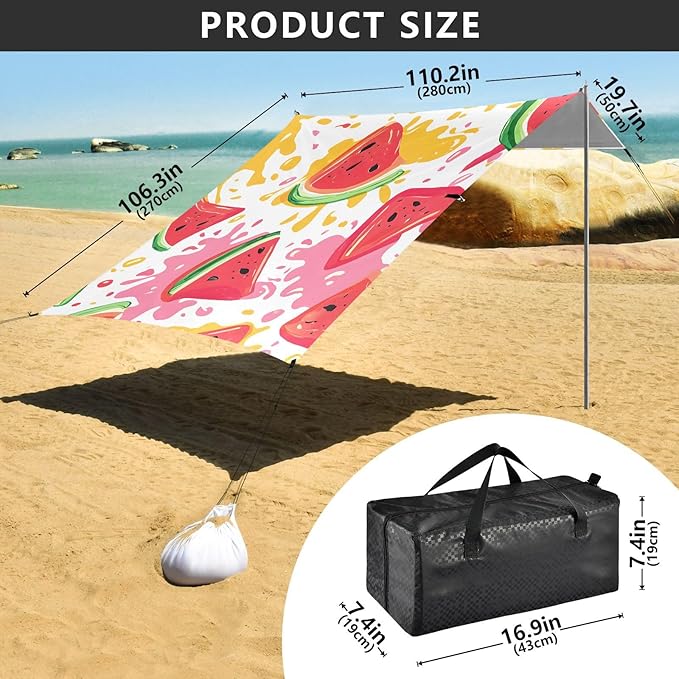 ALAZA Watercolor Watermelon Pattern Beach Tent Sun Shelter Portable Canopy Sunshade for Outdoor Camping Picnics Backyard Fun 10x9 ft