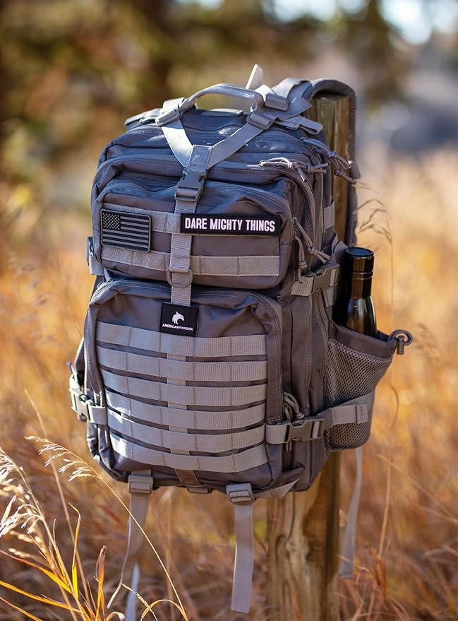 AMERICANPHOENIX 45L Elite Tactical Backpack | 3X Stronger Work &amp Military Backpack | Water Resistant and Heavy Duty | 3 Day MOLLE Bug Out Bag (Arctic Grey)