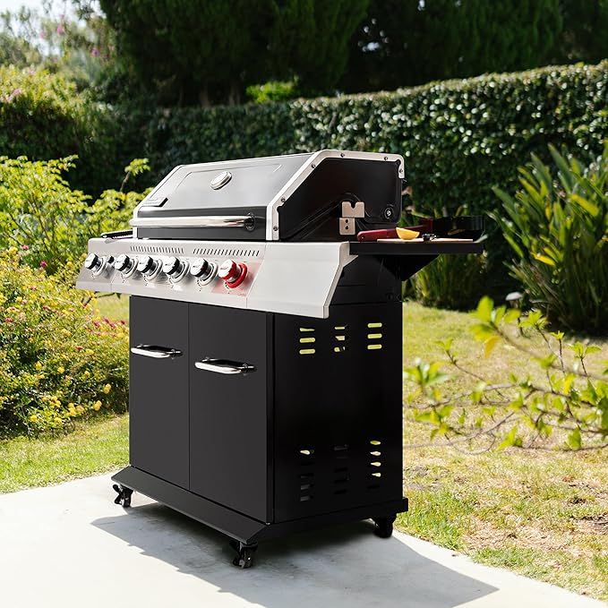 Royal Gourmet GA5404H 5-Burner Propane Gas Grill with Side Burner &amp Warming Rack Outdoor BBQ Grill with 64000 BTUs Output &amp 738 Sq. in. Cooking Area for Outdoor Barbecue Black