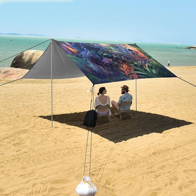 ALAZA Fantasy Dragon Beach Tent Sun Shelter UPF50+ Protection Beach Shade Canopy w/ 4 Sandbags for Outdoor Camping Fishing Backyard Fun Picnic 10x9 ft