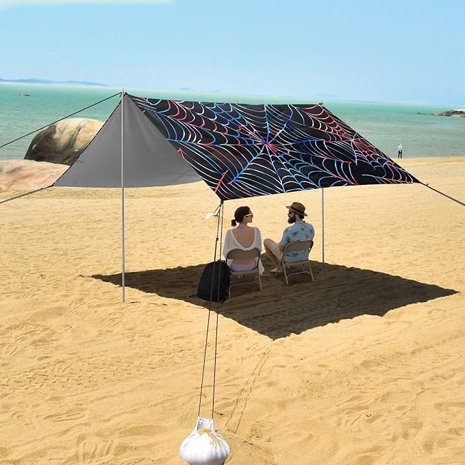 ALAZA Red Blue Spider Weba Pattern Beach Tent Sun Shelter Portable Canopy Sunshade for Outdoor Camping Picnics Backyard Fun 10x9 ft