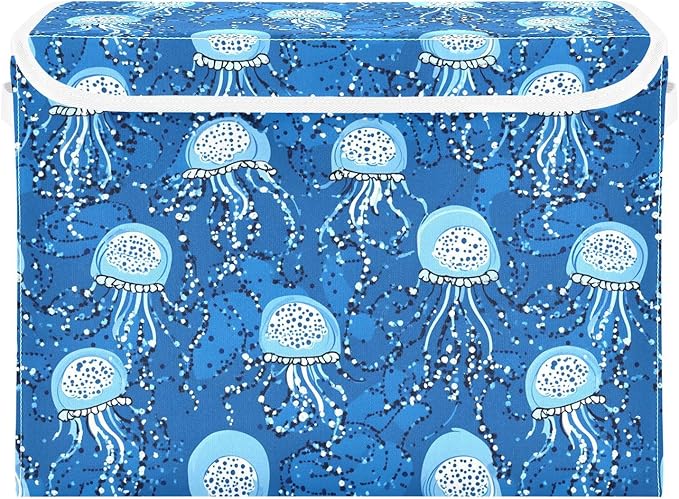 Storage Cube with Lid Octopus Blue Print 16.5×12.6×11.8 IN 1 Pack Collapsible Large Capacity Foldable Storage Basket Bin Organizer