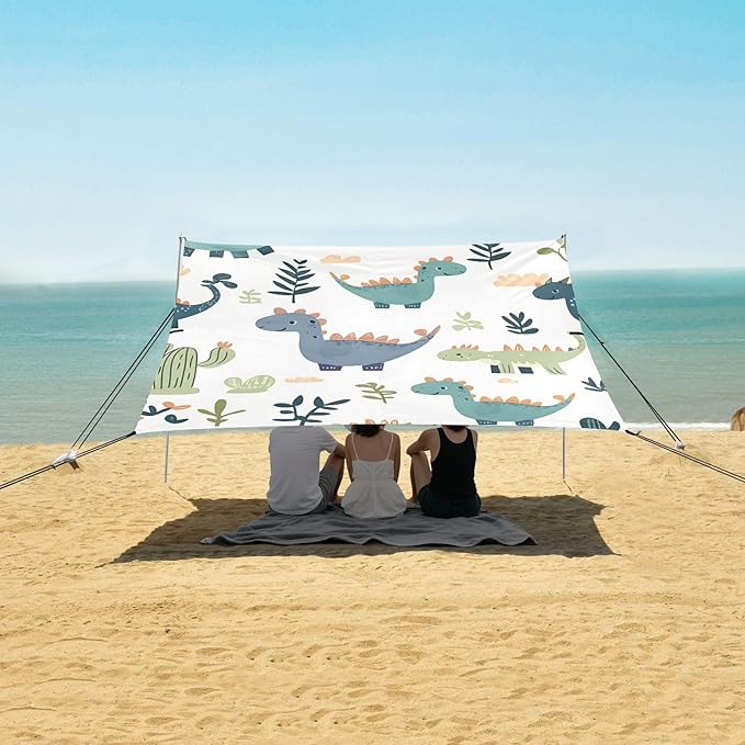 ALAZA Cactus Grass Dinosaur Pattern Beach Tent Sun Shelter Portable Canopy Sunshade for Outdoor Camping Picnics Backyard Fun 10x9 ft