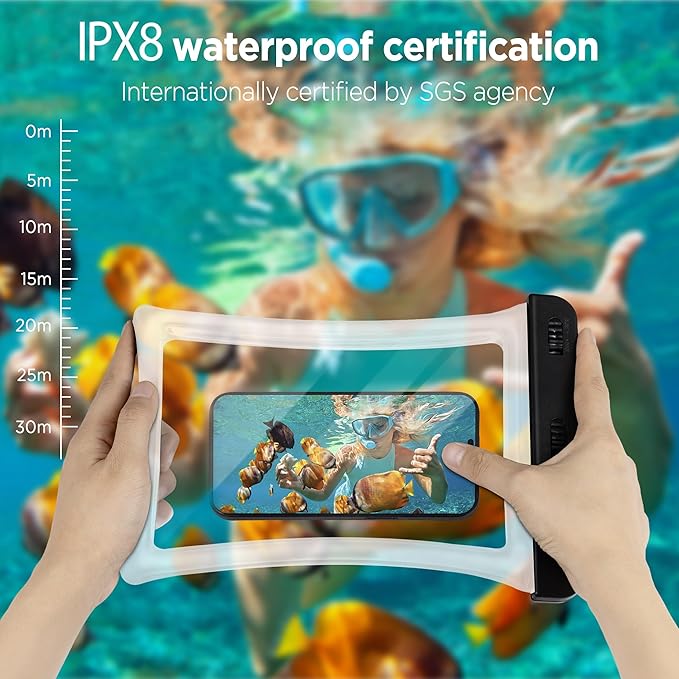 CACOE [Floatable Floating Universal IPX8 Waterproof Phone case 2 Pack-Up to 10.0Adjustable Lanyard Phone PouchDry Bags for Vacation Beach Pool Kayak Cruise Travel Essentials（Black+Black-#2）
