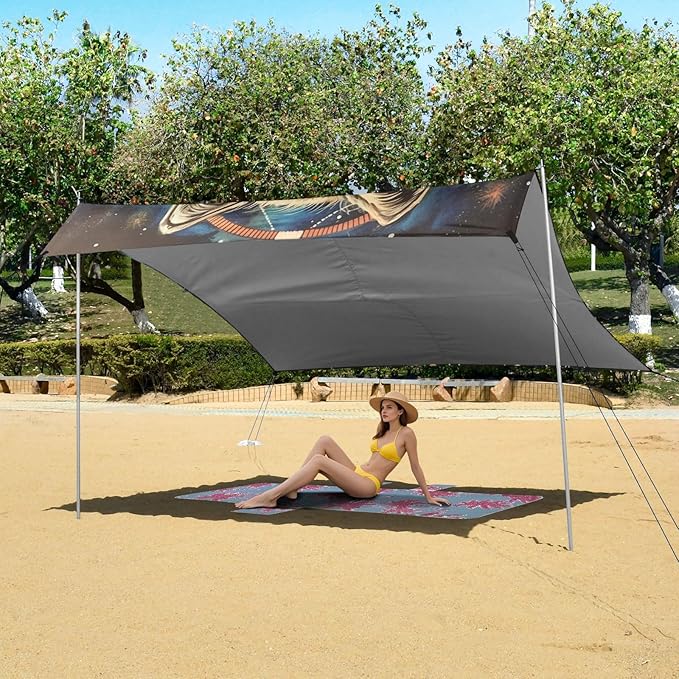ALAZA Wolf Dream Catcher Starry Beach Tent Sun Shelter Portable Canopy Sunshade for Outdoor Camping Picnics Backyard Fun 10x9 ft