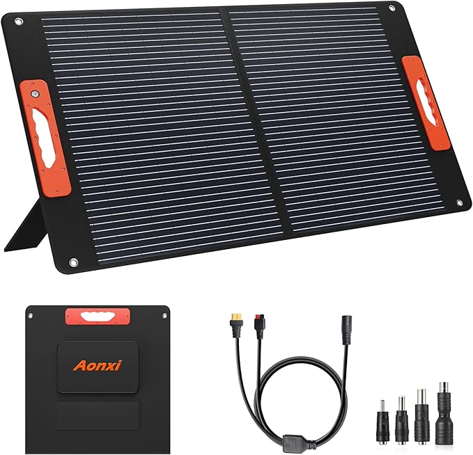 120W Portable Solar Panel for Power Station Foldable Solar Charger with High 24% Efficiency ETFE Coating QC3.0 USB/Type-C &amp 20V DC Output. Includes Solar Angle Guide &amp Adapters for Camping