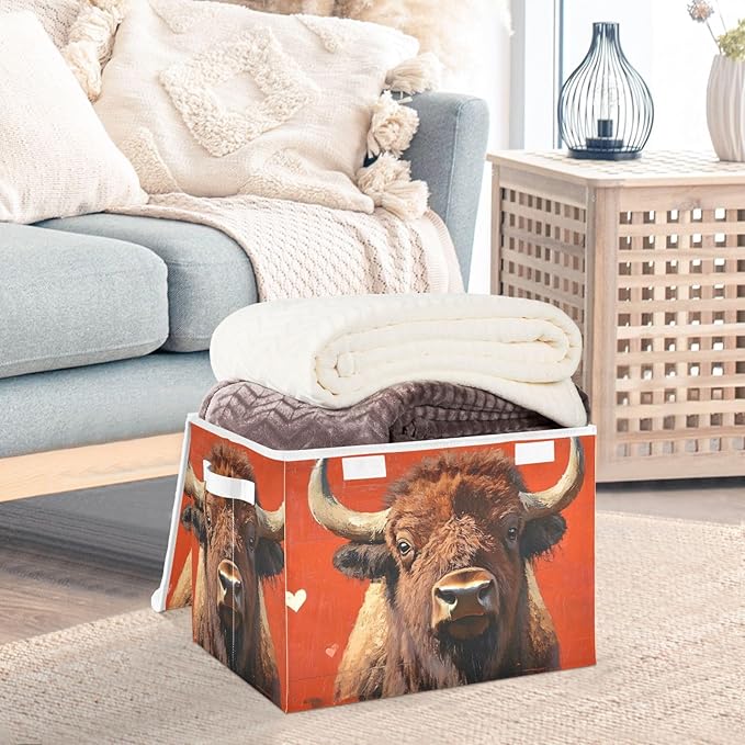 AIXIWAWA Lidded Storage Cube (Bison Heart) Fabric Foldable Closet Bins with Flip Lid and Handles Organizer Basket Container 16.5 x 12.6 x 11.8 IN