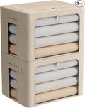 FHSQX 2 Pack Clear Window Storage Bins - Large Stackable Linen Fabric Storage for Clothes Foldable Container Organizer Set with Carrying Handles (Beige 19.7x 15.7x 12.6 Inch)