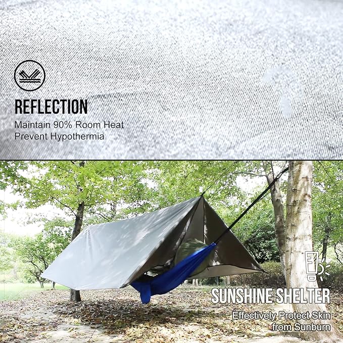 LYN Extra Large Zipper Reusable Survival Emergency Shelter TentThermal Waterproof Fireproof Lightweight Bugout with Paracord✚Stake for CampingFirst AidHiking&ampBushcraft