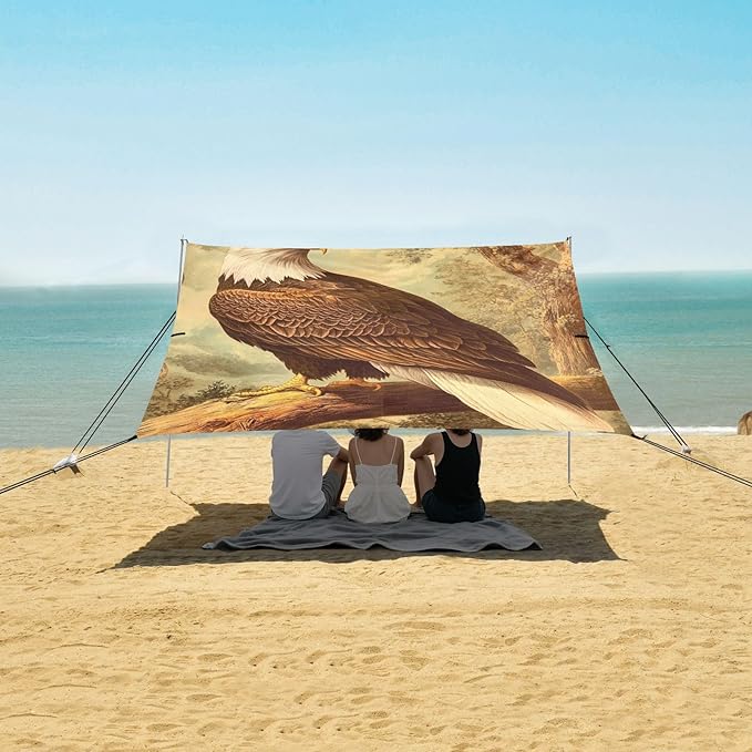 ALAZA Vintage American Eagles Bird Beach Tent Sun Shelter Portable Canopy Sunshade for Outdoor Camping Picnics Backyard Fun 10x9 ft