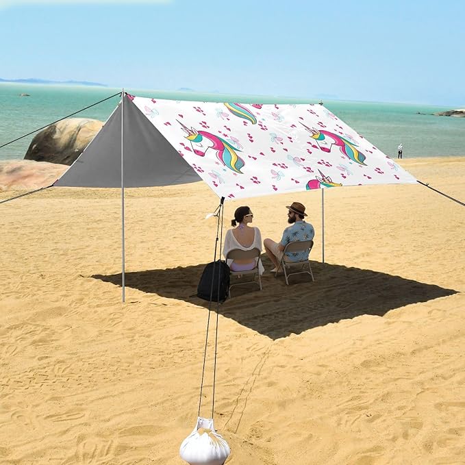 ALAZA Unicorn Bow Pattern Beach Tent Sun Shelter Portable Canopy Sunshade for Outdoor Camping Picnics Backyard Fun 10x9 ft