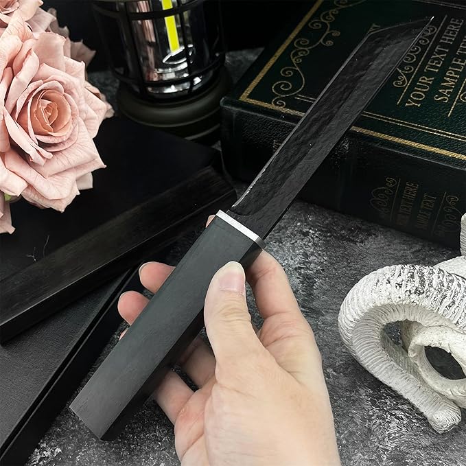 HUAAO 10.3’’ Japanese Style Katana Fixed Blade Knife with VG10 Damascus Steel Blade and Ebony handle Suitable for Camping Hunting Tactical Army Survival