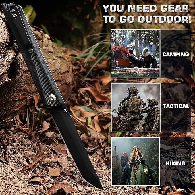 REMETTE Tactical Folding Pocket Knife GD22K 3.6 Black PVD Tanto Blade Flip Open with Durable G10 HandleMen Women Everyday Carry EDCSharp Camping Hiking Daily Work Knives