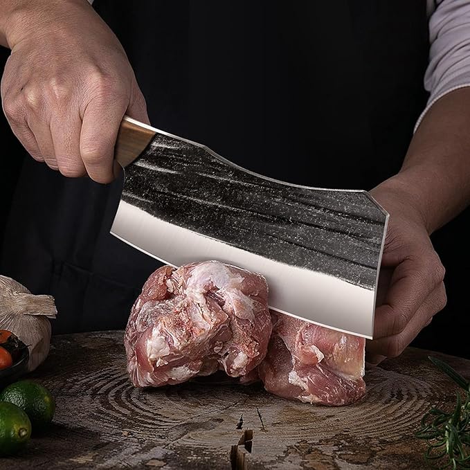HOSHANHO Butcher Knife Set 3-Piece High Carbon Steel Serbian Chef Knife Set of Heavy Duty Boning Knife &amp Meat Cleaver Knives &amp Viking Knives for Home Cooking Outdoor Camping BBQ