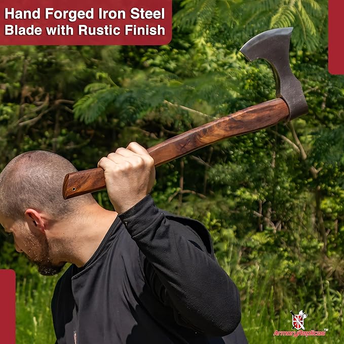 Armory Replicas™ Viking Skeggøx Bearded Battle Axe – Carbon Steel Blackened Blade with Sheesham Wood Handle 20.5