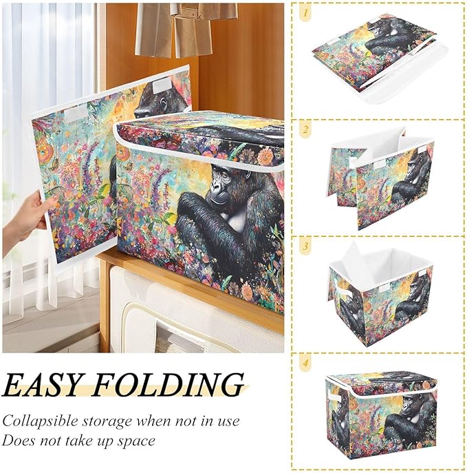 Fantastic Gorilla Storage Cube Bins Basket with Lid Collapsible Flip-top Fabric with Handle for Home Bedroom Closet Office 16.5×12.6×11.8 in