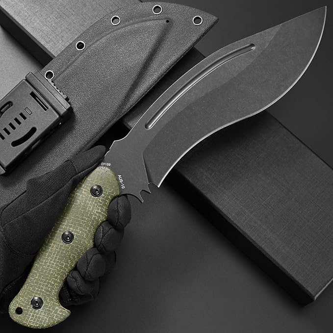 Eafengrow EF159 Fixed Blade Knife AUS-10 Steel Dog Leg shape Blade Micarta Handle Full Tang EDC Tool Straight Knifes for Jungle Camping Hunting Collection(Green)