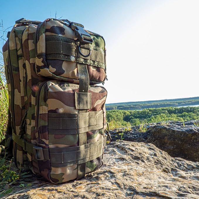 FOX OUTDOOR PRODUCTS Medium Transport Pack | 29L Tactical Backpack with Organizer Pockets MOLLE Webbing &amp Hydration Sleeve Woodland Camo