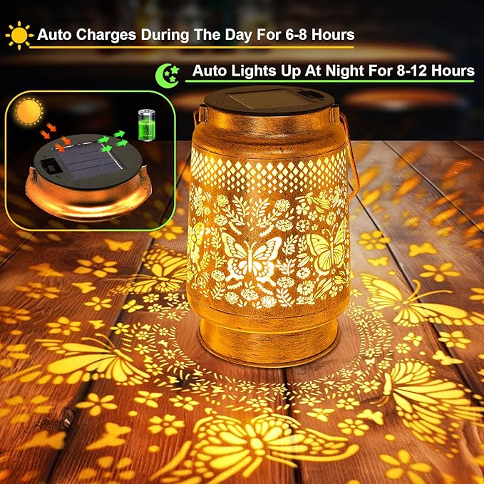 Butterfly Solar Lanterns Outdoor with Shepherd Hook Birthday Gift Mothers Day Gift for Women Mom Grandma Wife Daughter Waterproof LED Hanging Lights Decor for Yard Garden Patio Porch Lawn Tabletop