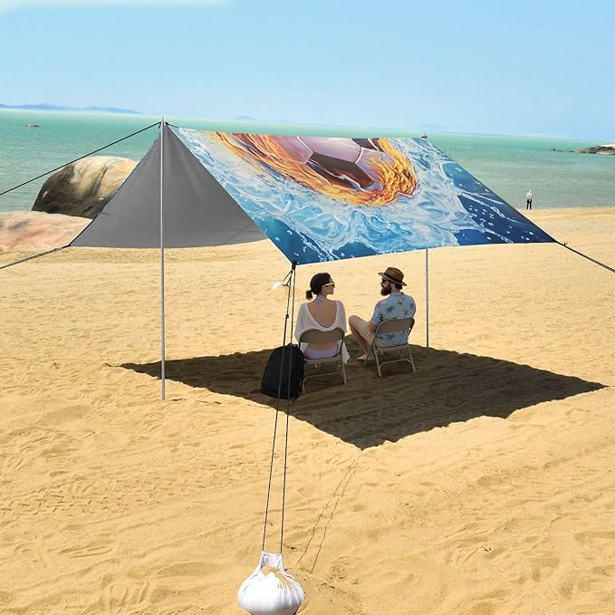 ALAZA Water and Fire Football Beach Tent Sun Shelter Portable Canopy Sunshade for Outdoor Camping Picnics Backyard Fun 10x9 ft