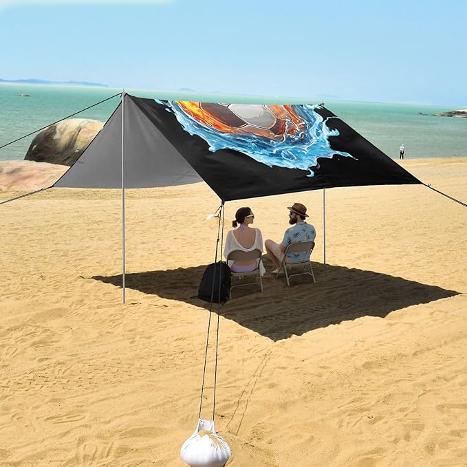 ALAZA Football Water and Fire Collide Beach Tent Sun Shelter Portable Canopy Sunshade for Outdoor Camping Picnics Backyard Fun 10x9 ft