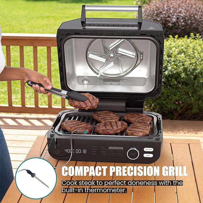 OLIXIS Electric Grill Outdoor/Indoor 8-in-1 Multifunctional Large Electric BBQ Grill for Air Fry Bake Roast Steak Broil and Dehydrate Safe Non-Stick Coating Fry Basket Included