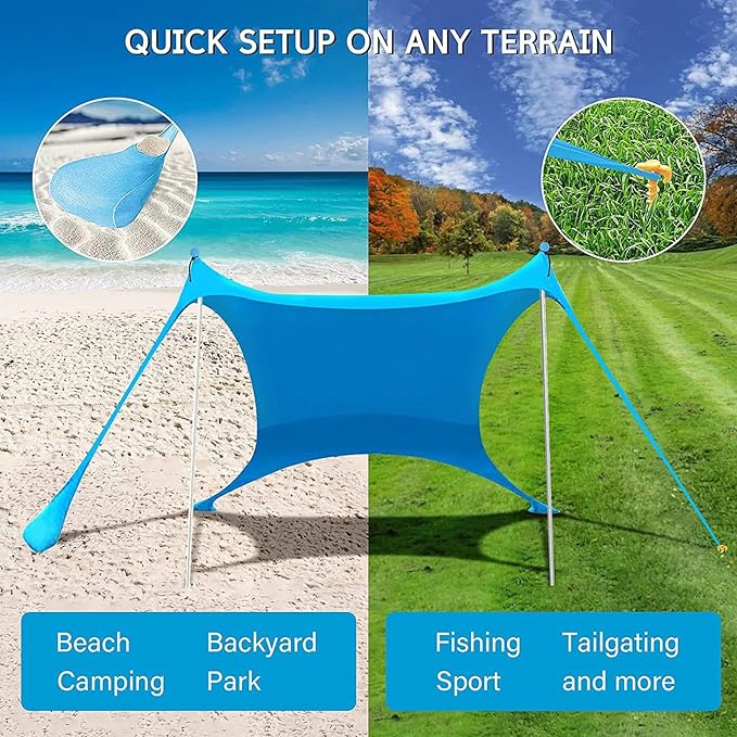Beach Tent Sun Shelter | Portable Pop Up Camping Sun Shade Canopy | UPF 50+ Protection Beach Shade Canopy | for Outdoor Camping Picnics (Green210x170x200cm)