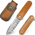 Zingbee Damascus Pocket Knife 2.95 Damascus Steel Blade Pocket Knives &amp Folding Knives Wooden Handles EDC Knife for Women Men
