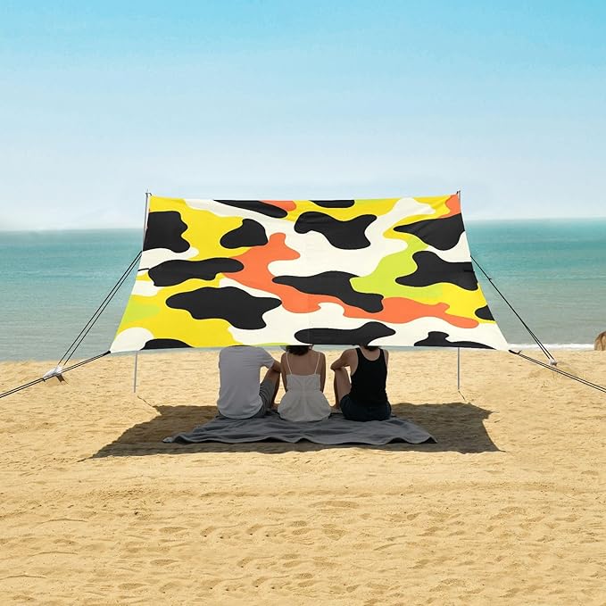 ALAZA Yellow Green Orange Cow Pattern Beach Tent Sun Shelter Portable Canopy Sunshade for Outdoor Camping Picnics Backyard Fun 10x9 ft