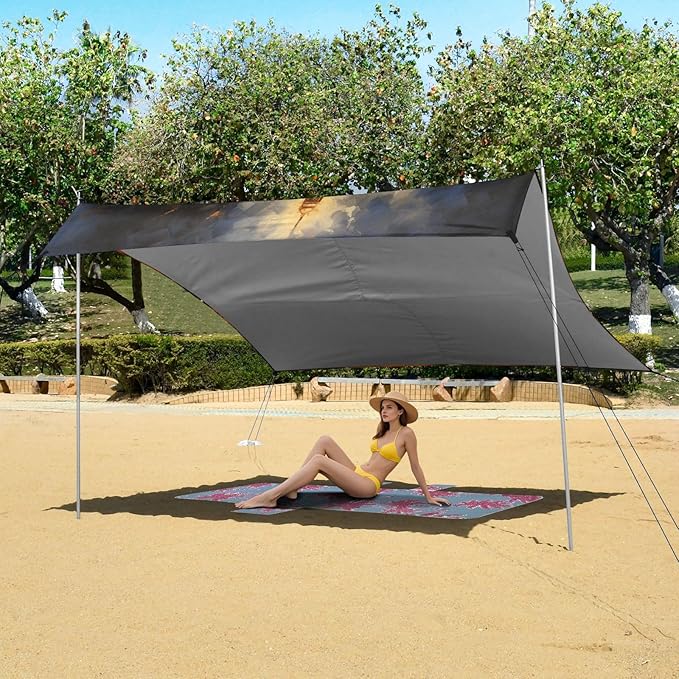 ALAZA Eiffel Tower Gold Fires Beach Tent Sun Shelter Portable Canopy Sunshade for Outdoor Camping Picnics Backyard Fun 10x9 ft