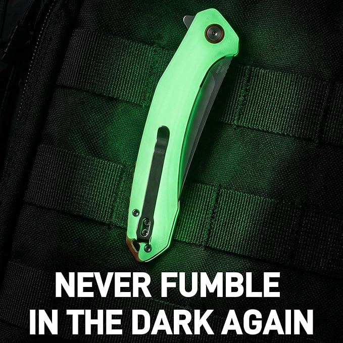 CJRB Gobi G10 Glow in the Dark Handle Folding Pocket Knife 3.5'' AR-RPM9 Steel Blade Manual EDC Knife with Liner Lock for Outdoor Camping Hiking Fishing(J1906-GD)