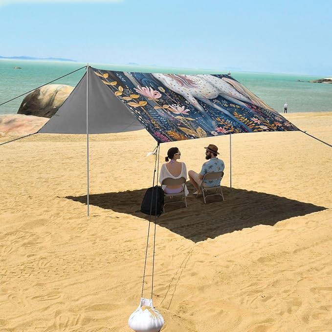 ALAZA Unicorn Forest Magic Beach Tent Sun Shelter Portable Canopy Sunshade for Outdoor Camping Picnics Backyard Fun 10x9 ft