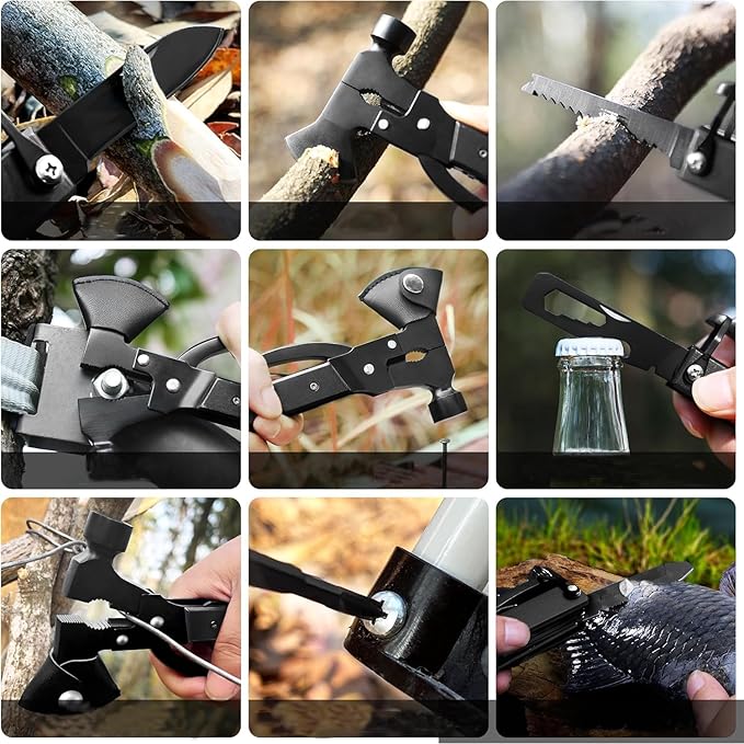 Multifunctional Axe Life Hammer Broken Window Hammer Outdoor Camping Ground Hammer Suitable for Camping Survival Hiking Fishing (Black)
