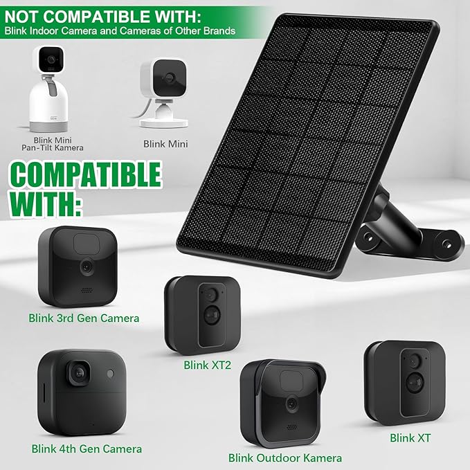 6W Solar Panel for Blink Camera Solar Charger with Battery Compatible with Blink Outdoor 4(4th Gen)/(3rd Gen) XT3/XT2/XT Camera with USB-C to Micro USB Port Adapter 9.8ft Cable IP66 Waterproof