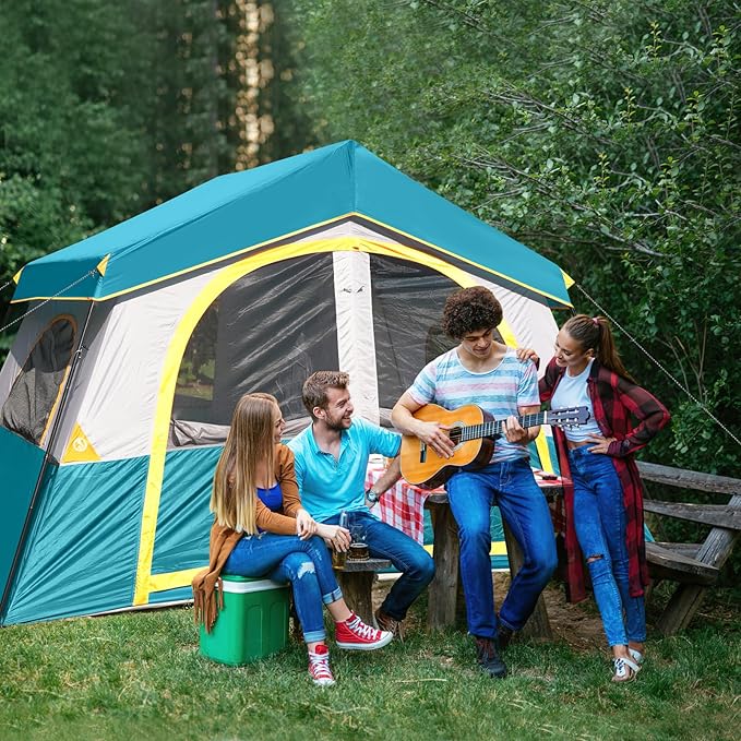 HIKERGARDEN 6-8 Person Camping Tent - Portable Family Cabin Tent for Camp Windproof Fabric Camp Tent Outdoor for Hiking Backpacking Traveling
