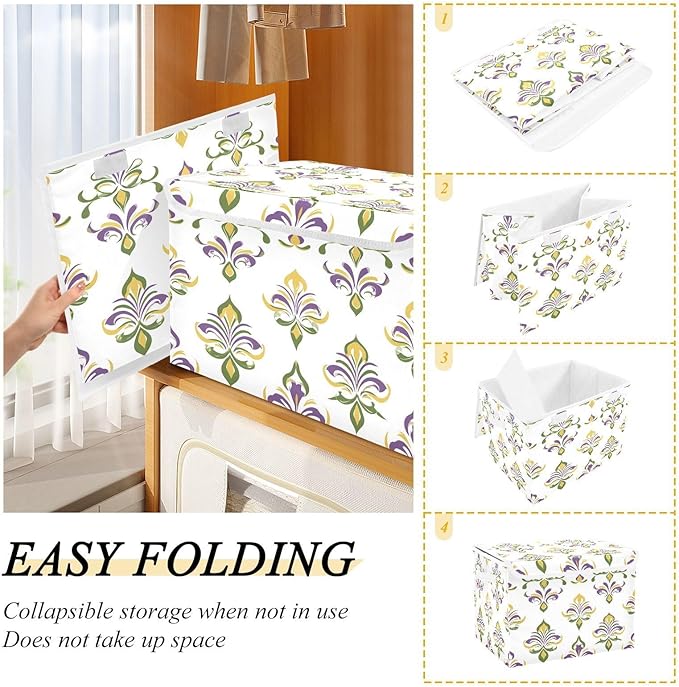 Graffiti Mardi Gras Logo Pattern Foldable Storage Baskets Fabric Boxes with Handle Organizers with Flip-Top Lids Storage Bins for Home Bedroom Office