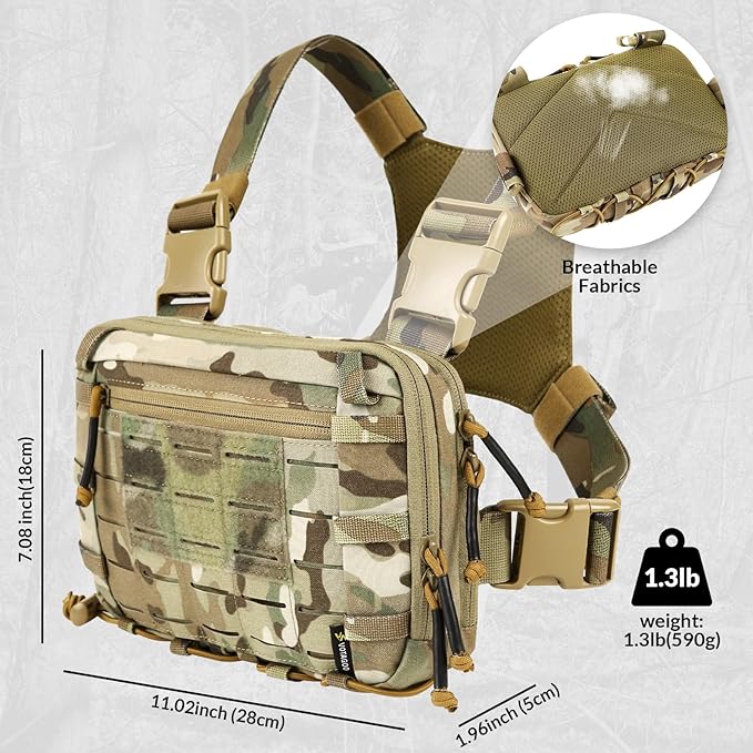 Tactical Chest Pack EDC Chest Bag 2L Utility Molle Chest Rig Pouch with CCW Compartment Adjustable Strap Outdoor