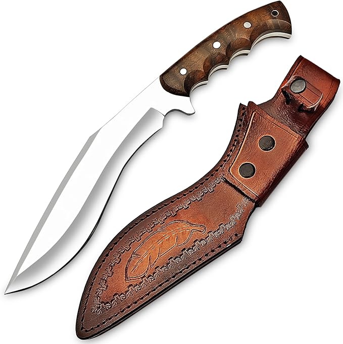 Kukri Survival Knife with Sheath 15 Full Tang Fixed Blade Hunting Knife with Wood Handle for Survival and Bushcraft Outdoor Activities Camping Gifts for Men